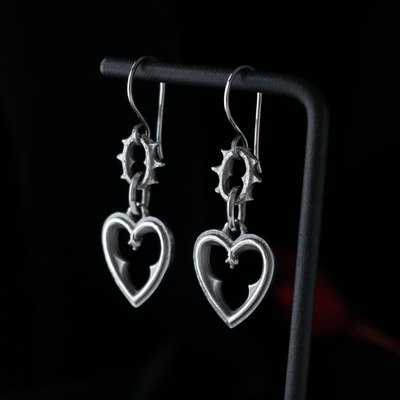 Toilworn Handmade Gothic Heart Spikey Sterling Silver Earrings