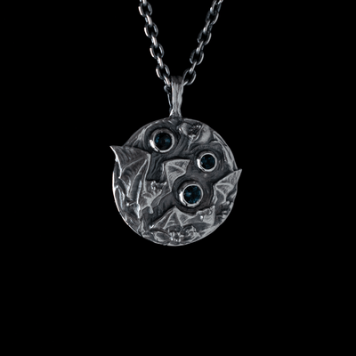 Toilworn Handmade Gothic Bat Pendant London Blue Topaz Sterling Silver