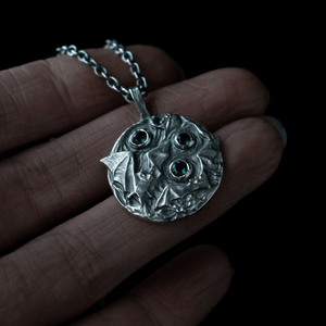 Toilworn Handmade Gothic Bat Pendant London Blue Topaz Sterling Silver