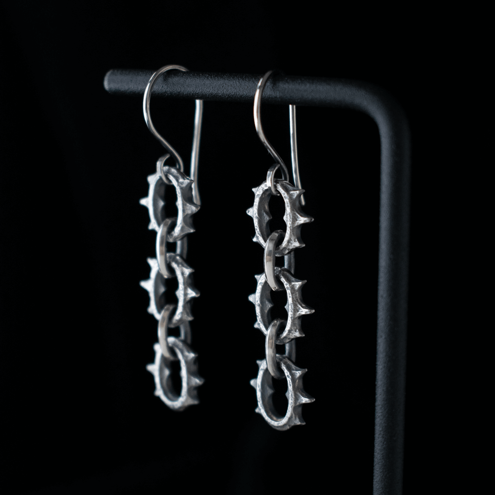 Toilworn Barbed Spikey Sterling Silver Earrings