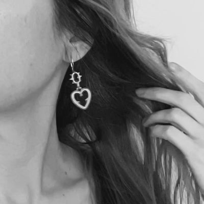 Toilworn Handmade Gothic Heart Spikey Sterling Silver Earrings